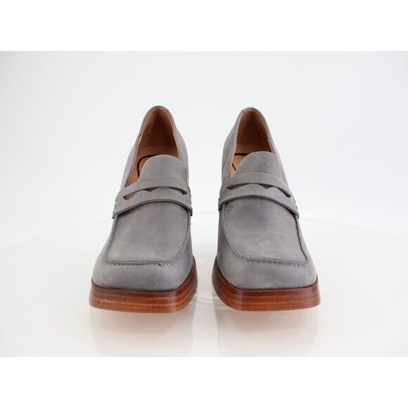 Candie's Hiss Penny Loafer Platform Chunky Blue Leather Block Wooden Heel Size 6 - Picture 3 of 13